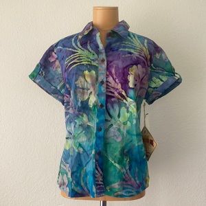 Caribbean Joe Blue and Purple Floral Blouse